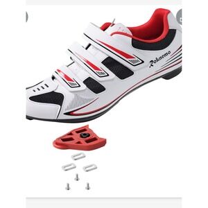 Roknemo White Red Cycling‎ Road Bike Shoes Cleats Spin Class Shoes Size 37